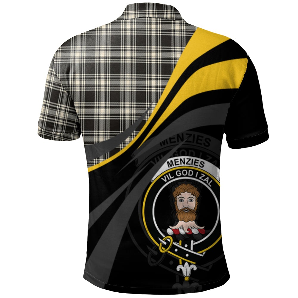 Menzies Black _ White Ancient Tartan Polo Shirt - Royal Coat Of Arms Style