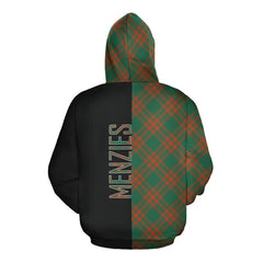 Menzies Green Ancient Tartan Hoodie Half of Me - Cross Style