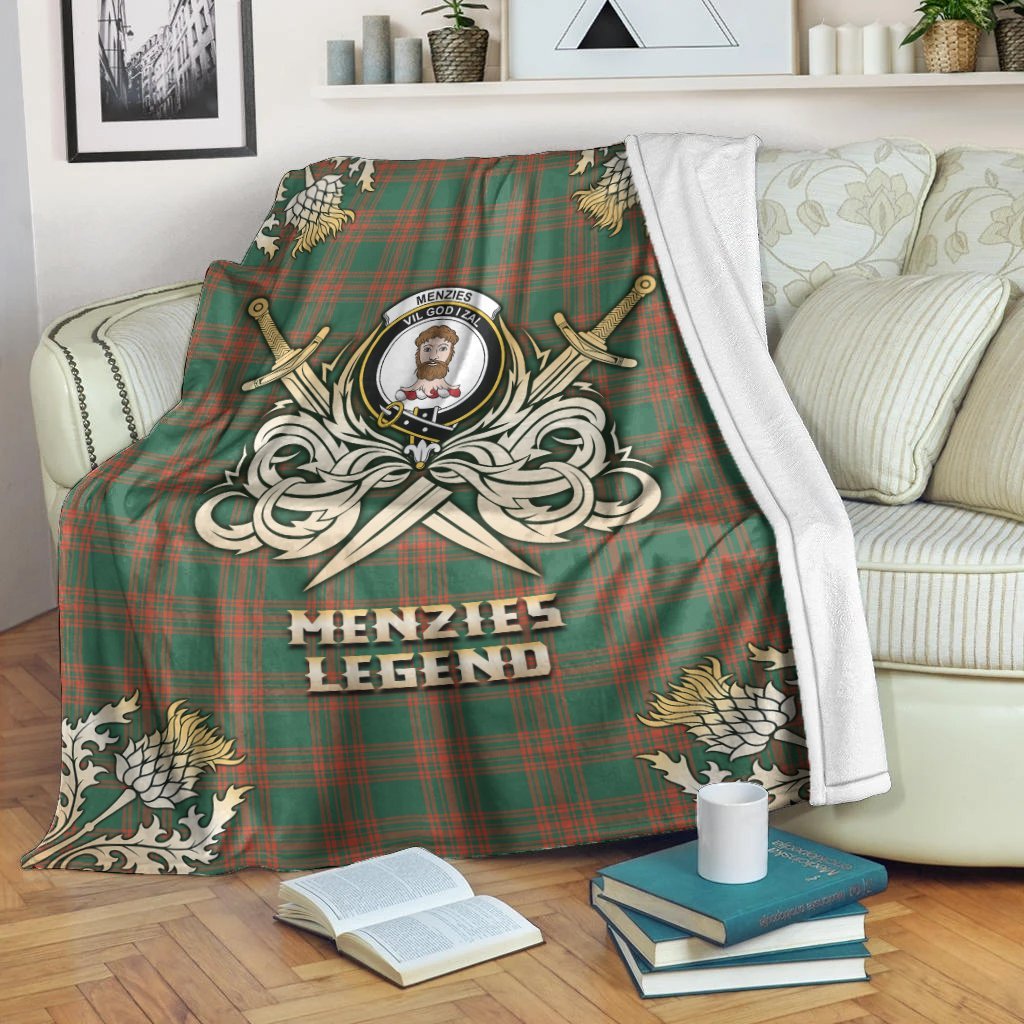 Menzies Green Ancient Tartan Gold Courage Symbol Blanket