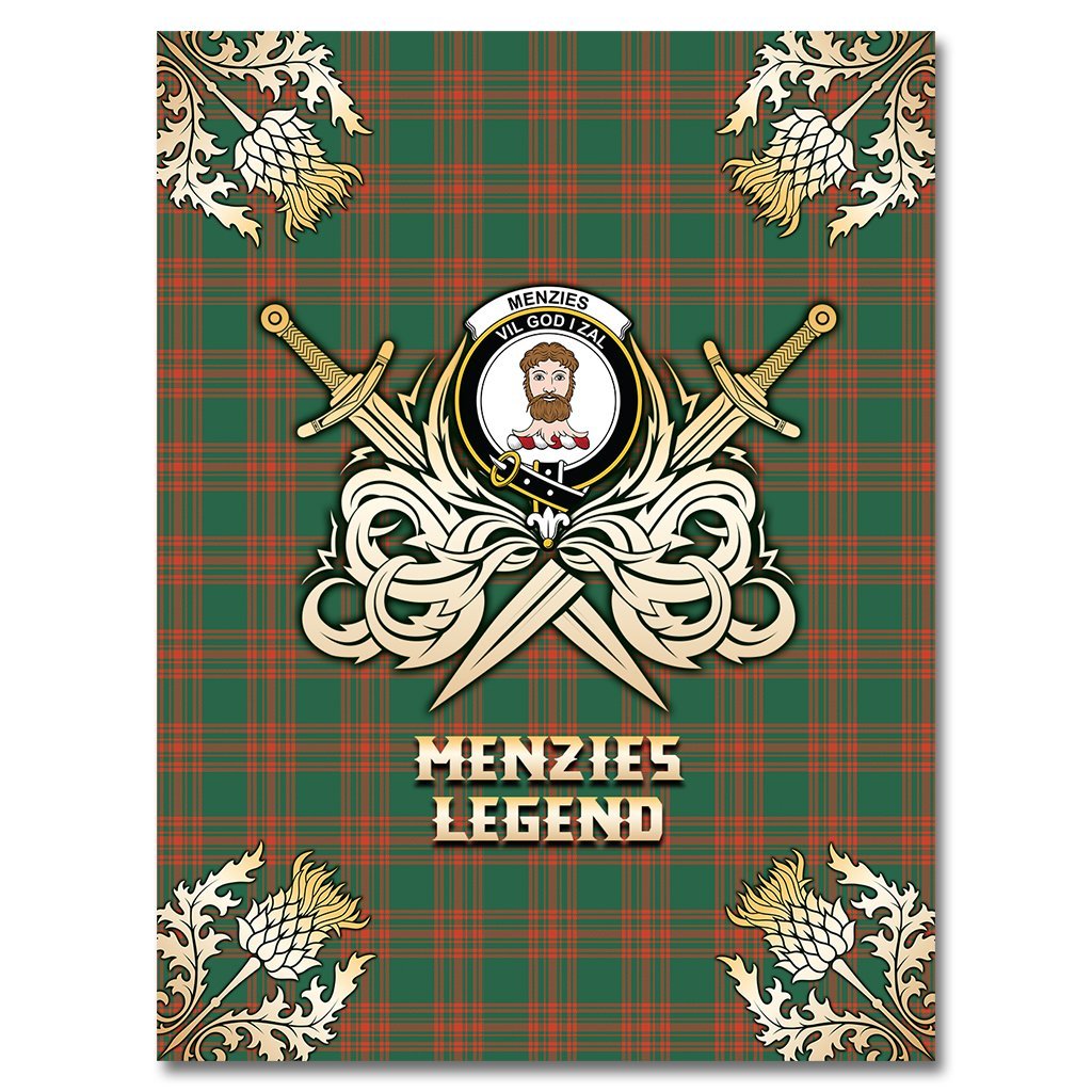 Menzies Green Ancient Tartan Gold Courage Symbol Blanket