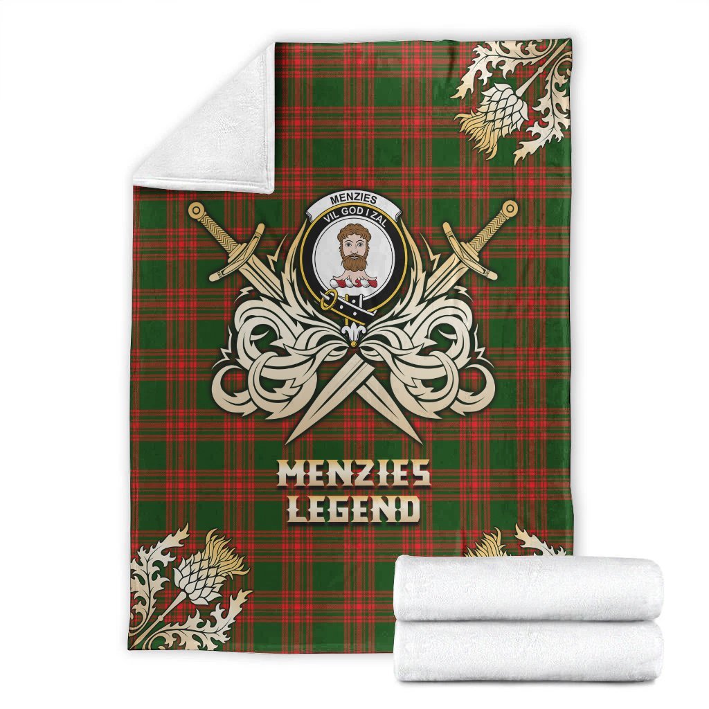 Menzies Green Modern Tartan Gold Courage Symbol Blanket