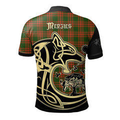Menzies Green Modern Tartan Polo Shirt Viking Wolf