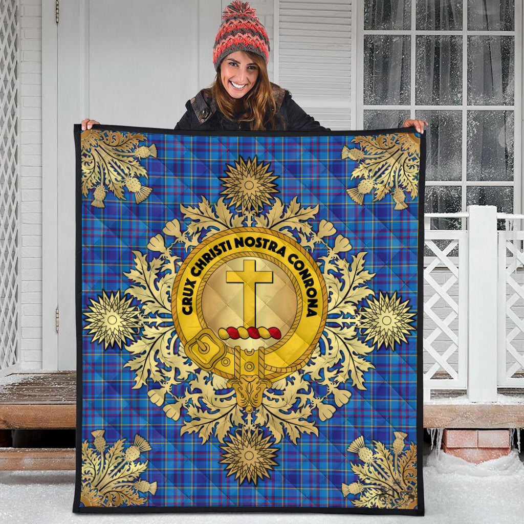 Mercer Modern Tartan Crest Premium Quilt - Gold Thistle Style