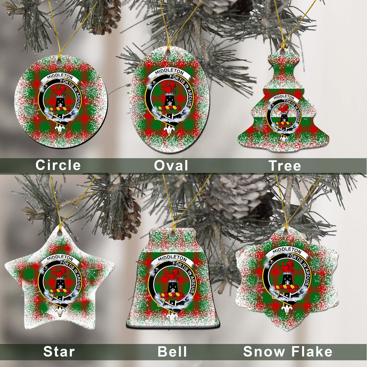 Middleton Tartan Christmas Ceramic Ornament - Snow Style