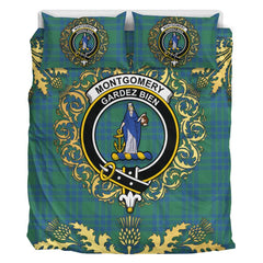 Montgomery Ancient Tartan Crest Bedding Set - Golden Thistle Style