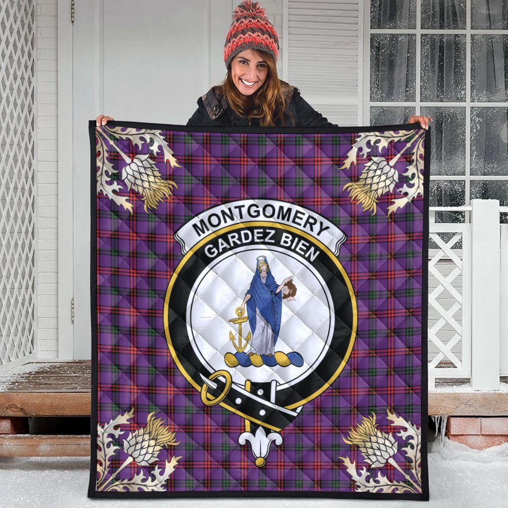 Montgomery Modern Tartan Crest Premium Quilt - Gold Thistle Style