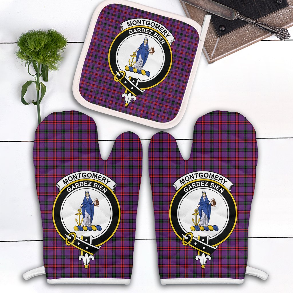 Montgomery Modern Tartan Crest Oven Mitt And Pot Holder (2 Oven Mitts + 1 Pot Holder)