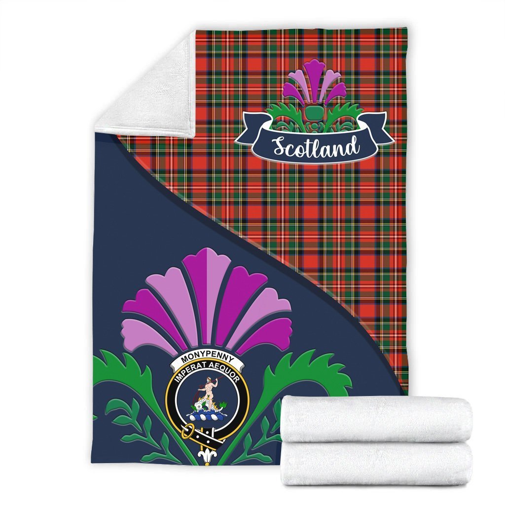 Monypenny Tartan Crest Premium Blanket - Thistle Style
