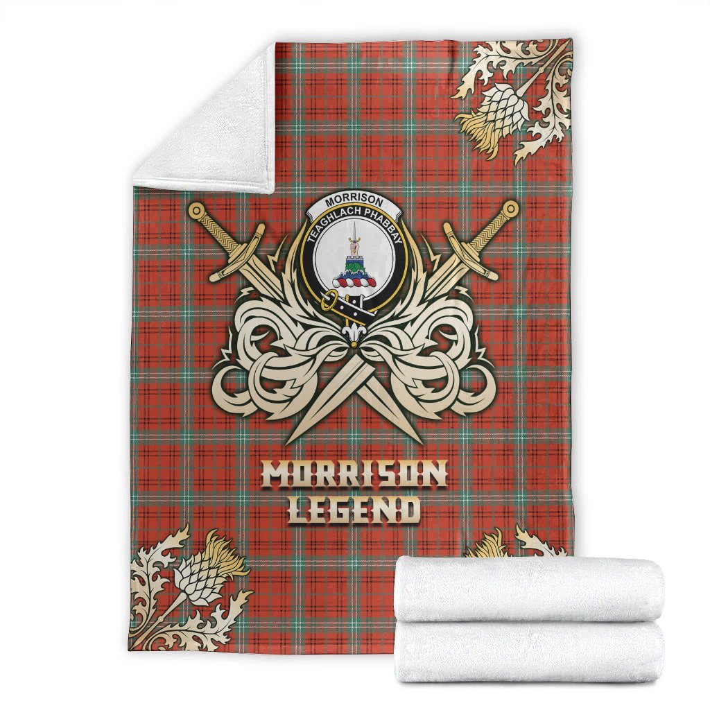 Morrison Red Ancient Tartan Gold Courage Symbol Blanket