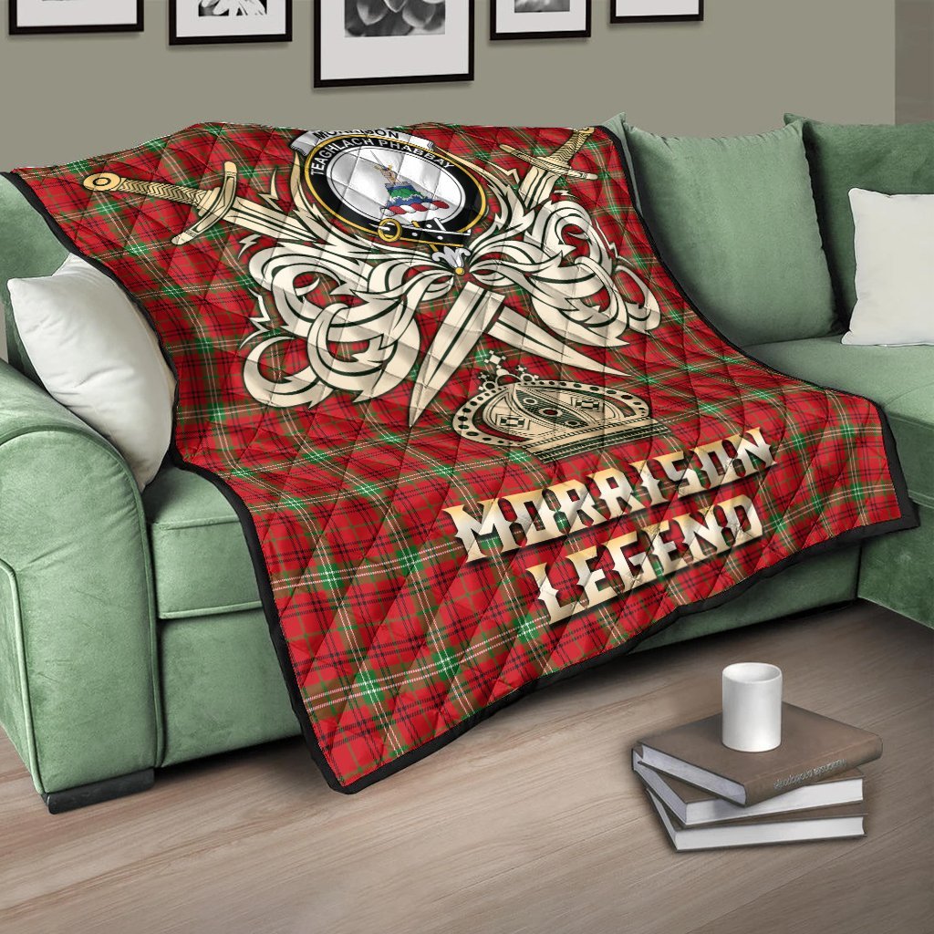Morrison Red Modern Tartan Crest Legend Gold Royal Premium Quilt