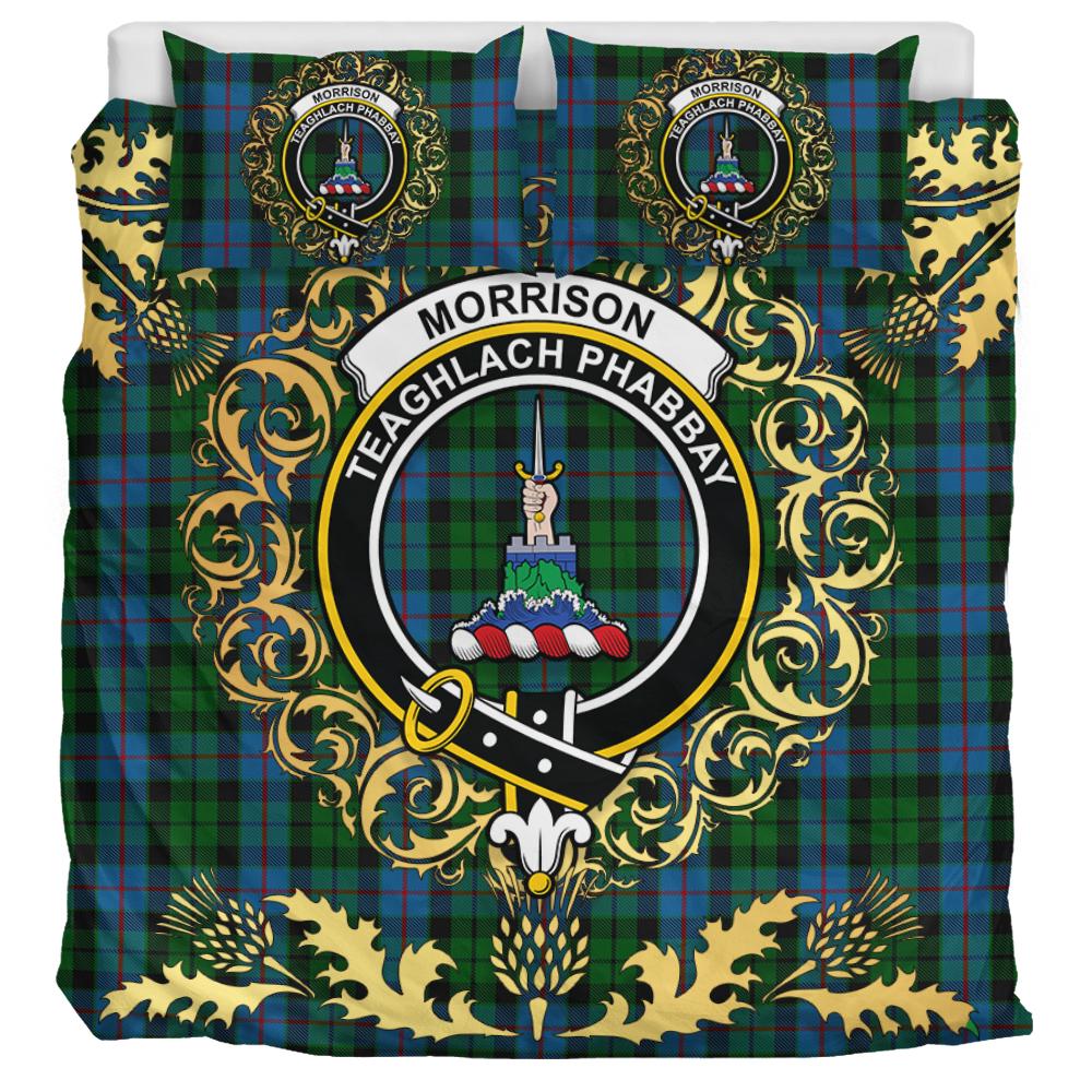 Morrison Society Tartan Crest Bedding Set - Golden Thistle Style