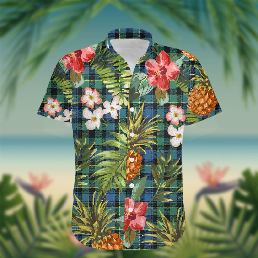Mowat (of Inglistoun) Tartan Hawaiian Shirt Hibiscus, Coconut, Parrot, Pineapple - Tropical Garden Shirt