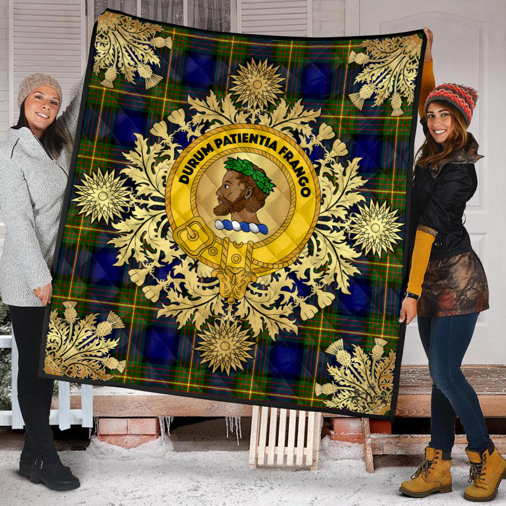 Muir Tartan Crest Premium Quilt - Gold Thistle Style