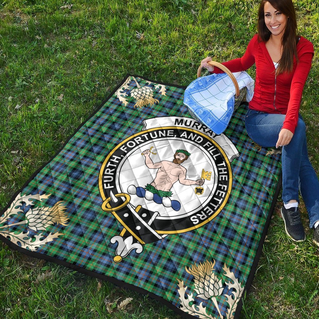 Murray of Atholl Ancient Tartan Crest Premium Quilt - Gold Thistle Style