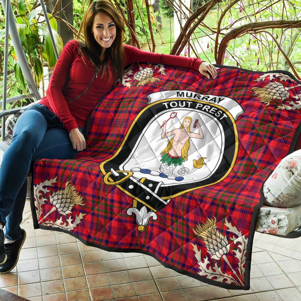 Murray of Tulloch Modern Tartan Crest Premium Quilt - Gold Thistle Style