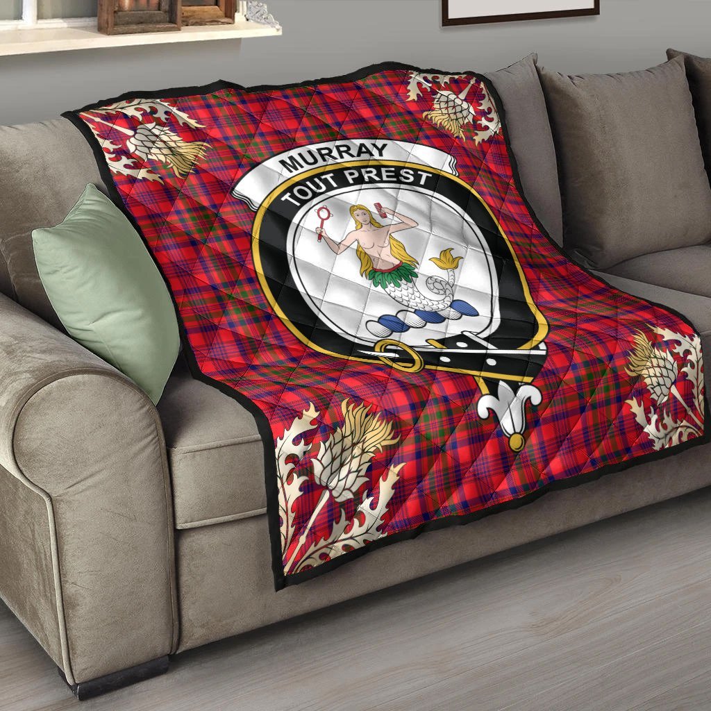 Murray of Tulloch Modern Tartan Crest Premium Quilt - Gold Thistle Style