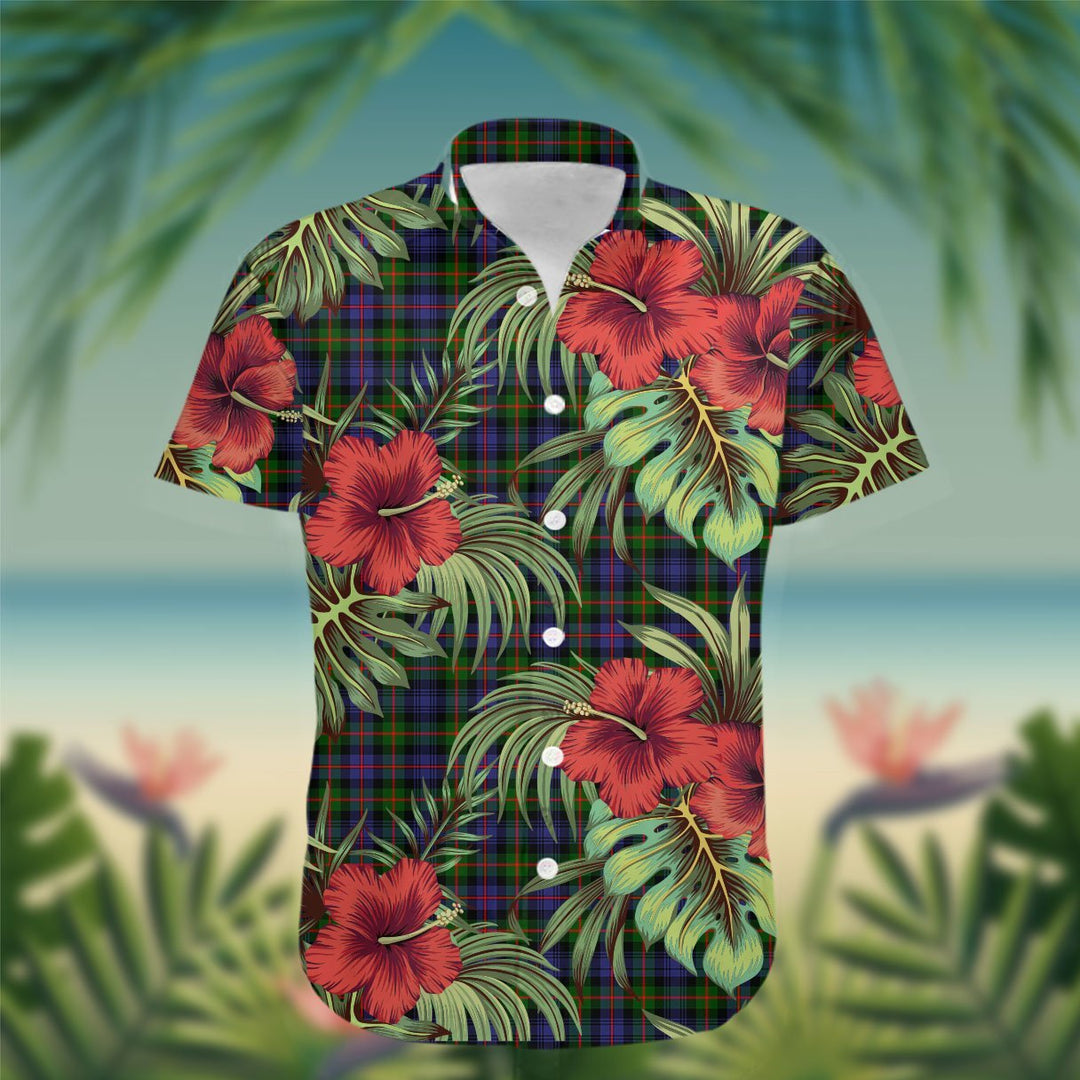 Murray (of Atholl) Tartan Hawaiian Shirt Hibiscus, Coconut, Parrot, Pineapple - Tropical Garden Shirt