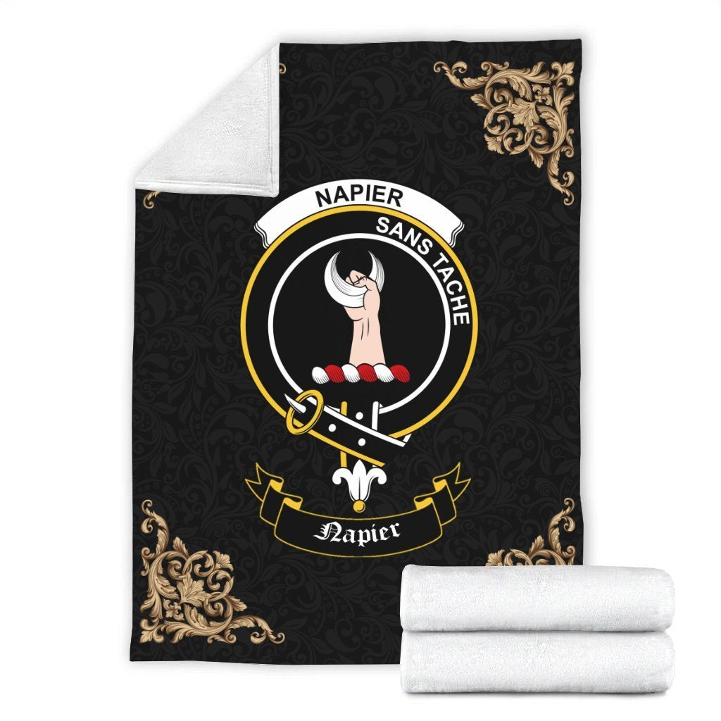 Napier Crest Tartan Premium Blanket Black