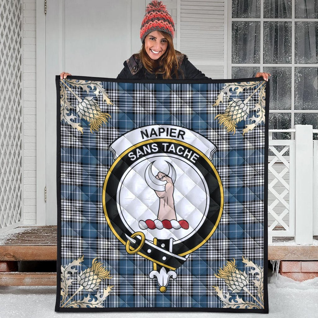 Napier Modern Tartan Crest Premium Quilt - Gold Thistle Style