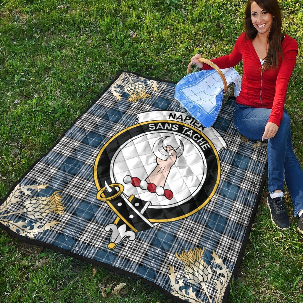 Napier Modern Tartan Crest Premium Quilt - Gold Thistle Style