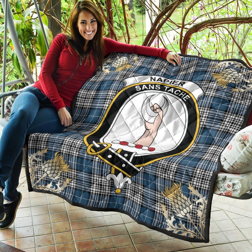 Napier Modern Tartan Crest Premium Quilt - Gold Thistle Style