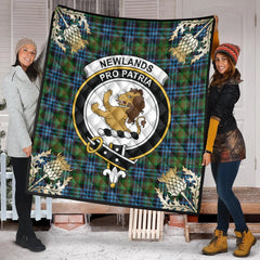 Newlands of Lauriston Tartan Crest Premium Quilt - Gold Thistle Style