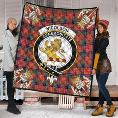Nicolson Ancient Tartan Crest Premium Quilt - Gold Thistle Style