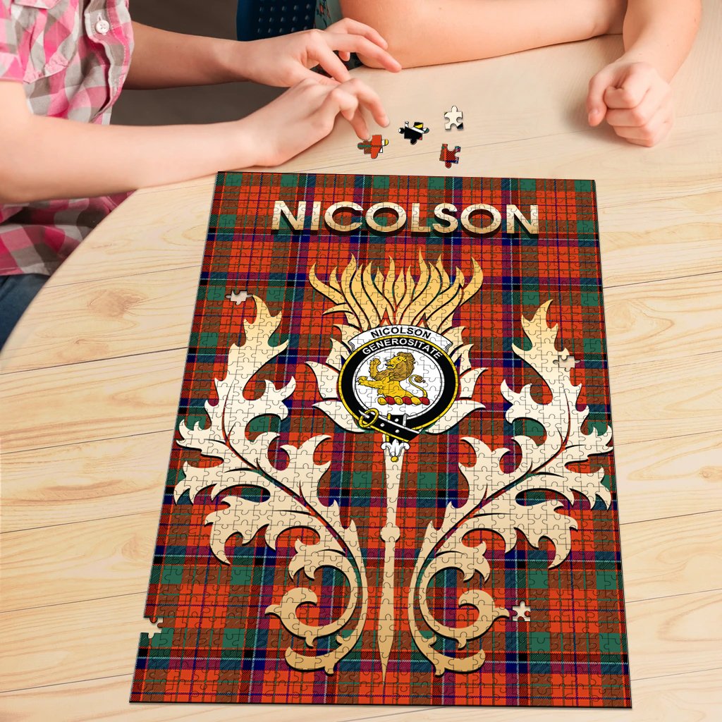 Nicolson Ancient Tartan Crest Thistle Jigsaw Puzzles