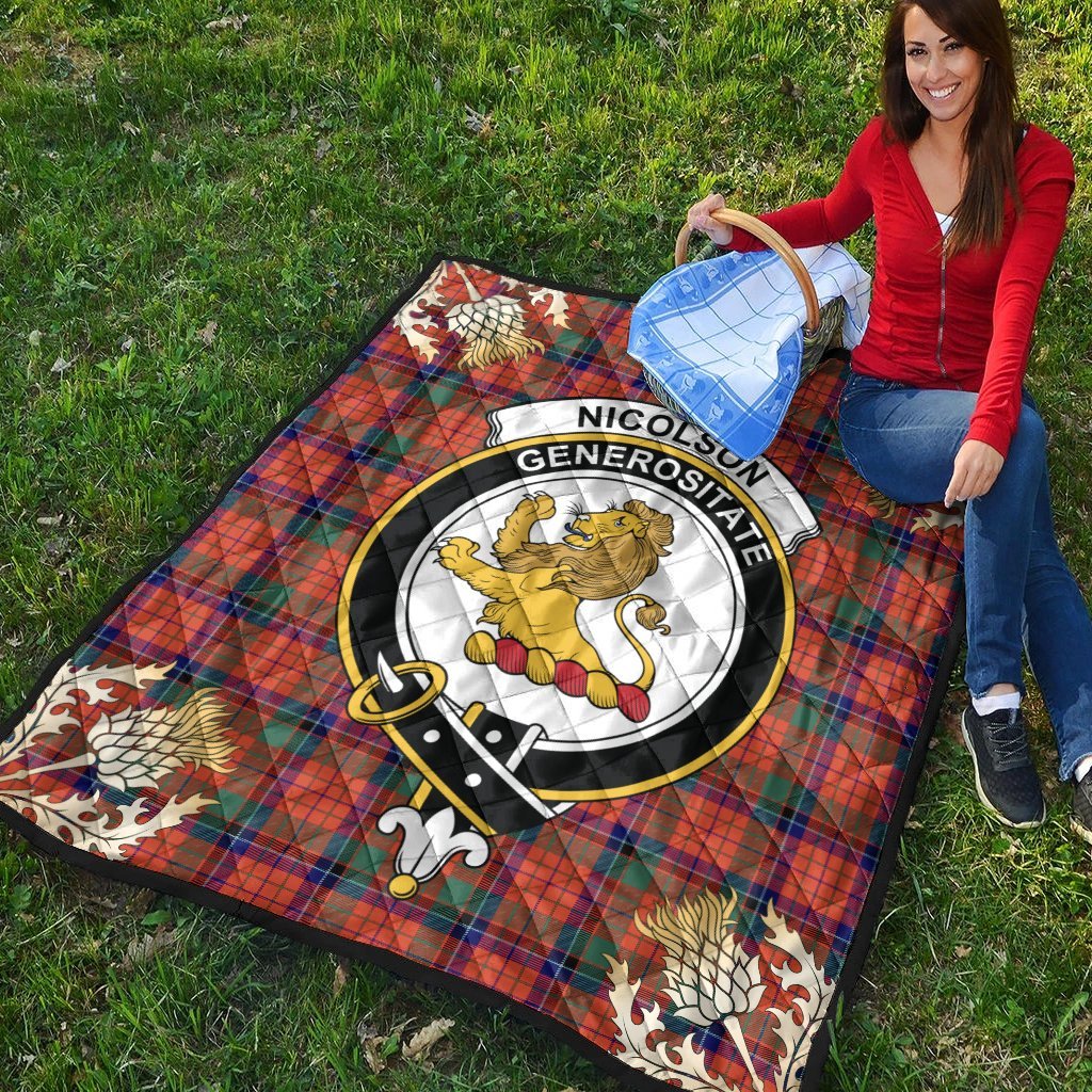 Nicolson Ancient Tartan Crest Premium Quilt - Gold Thistle Style