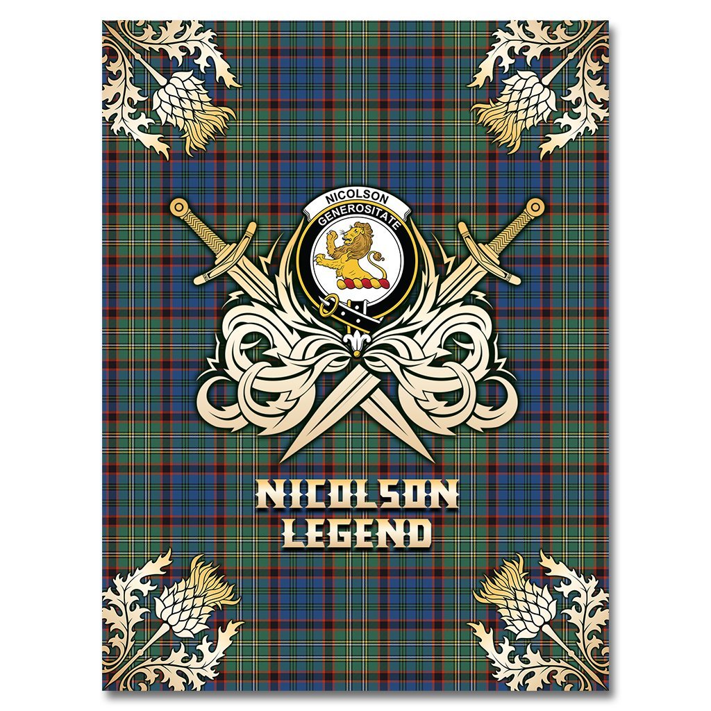 Nicolson Hunting Ancient Tartan Gold Courage Symbol Blanket