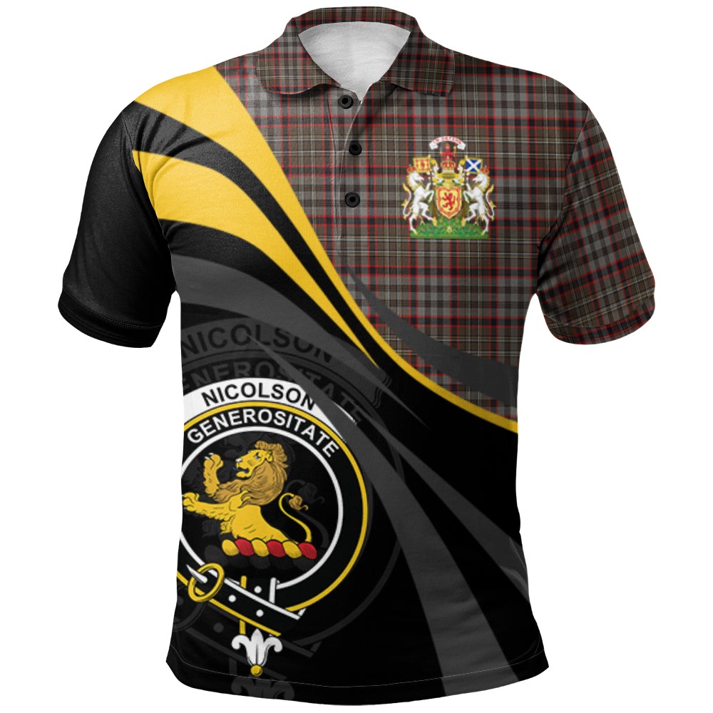 Nicolson Hunting Weathered Tartan Polo Shirt - Royal Coat Of Arms Style