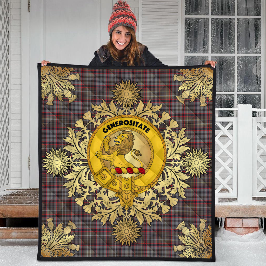 Nicolson Hunting Weathered Tartan Crest Premium Quilt - Gold Thistle Style