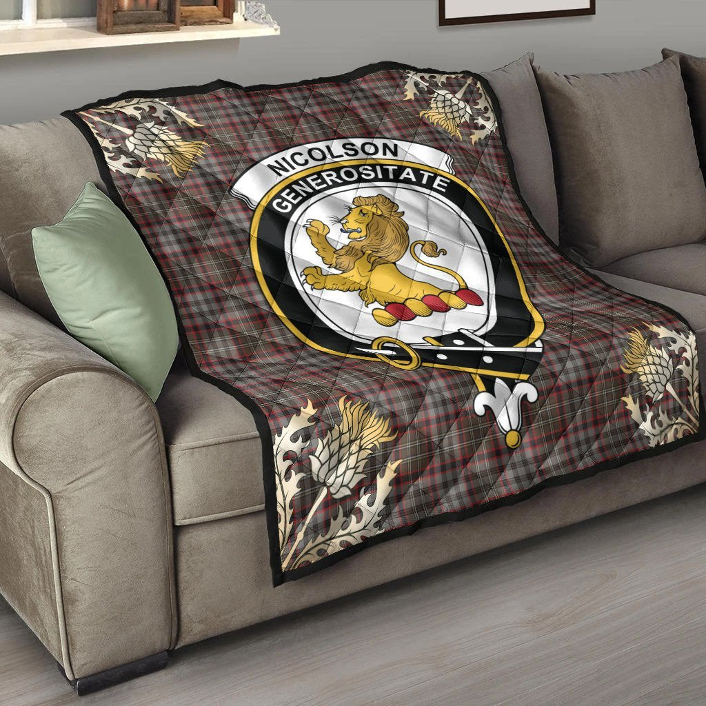 Nicolson Hunting Weathered Tartan Crest Premium Quilt - Gold Thistle Style
