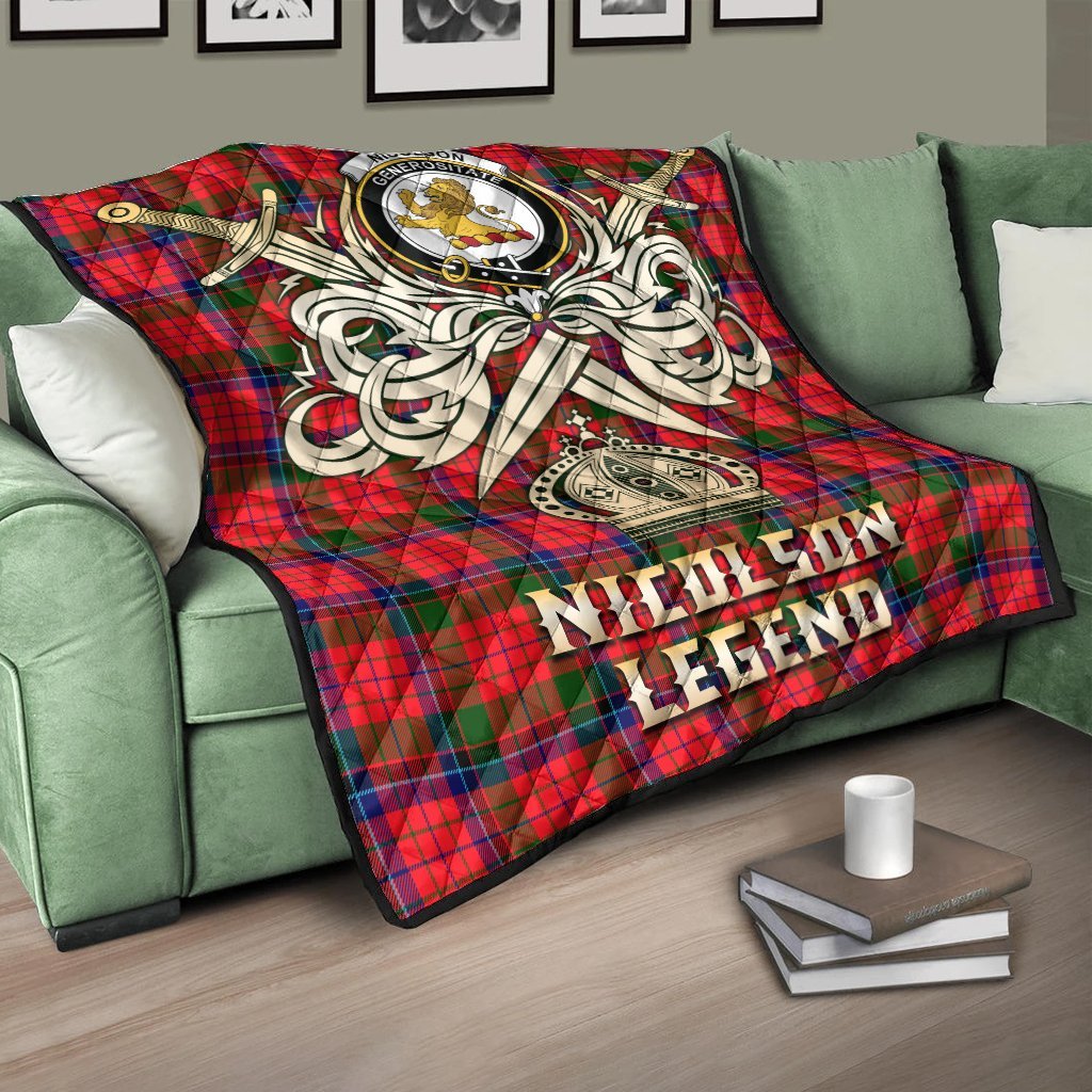 Nicolson Modern Tartan Crest Legend Gold Royal Premium Quilt