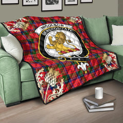 Nicolson Modern Tartan Crest Premium Quilt - Gold Thistle Style