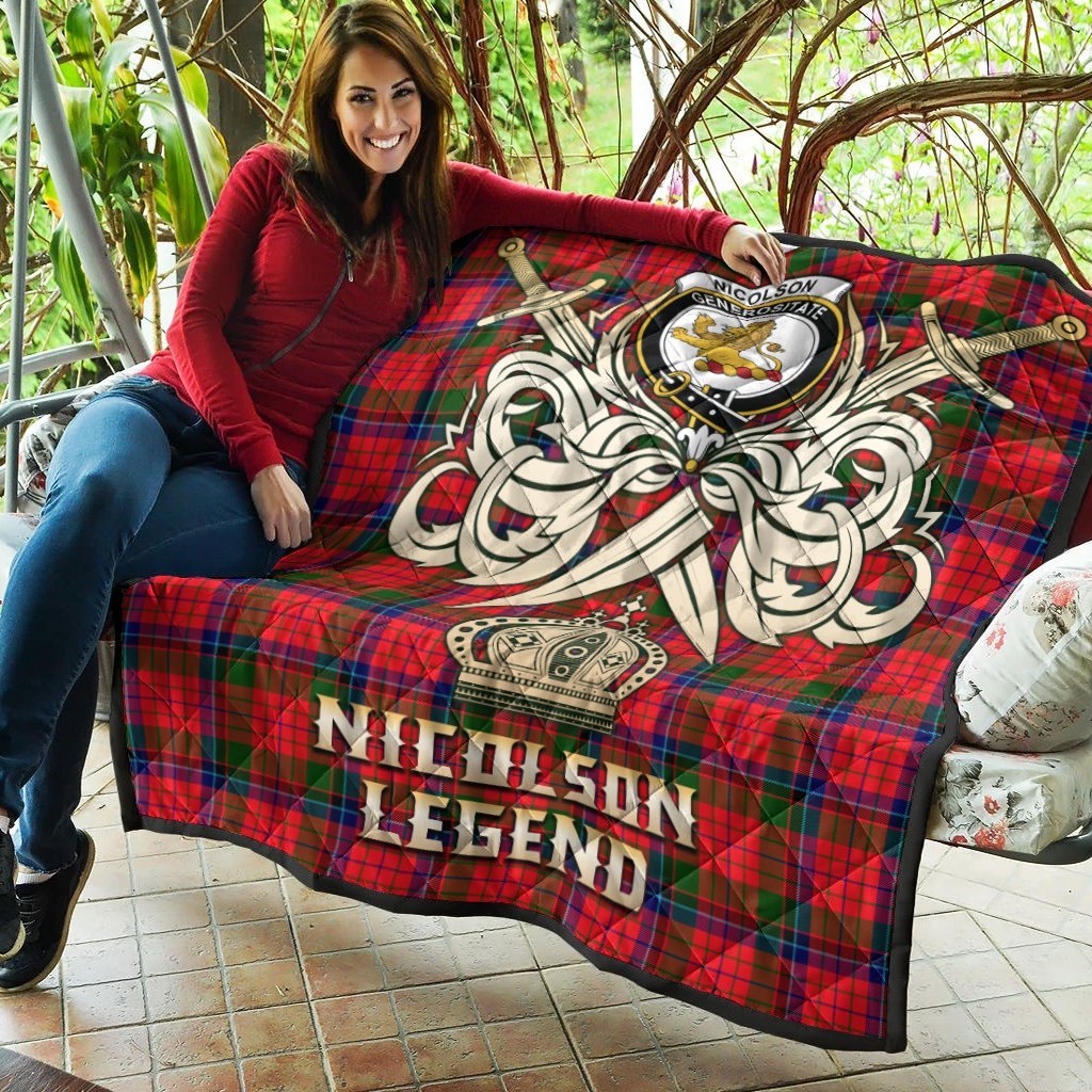 Nicolson Modern Tartan Crest Legend Gold Royal Premium Quilt