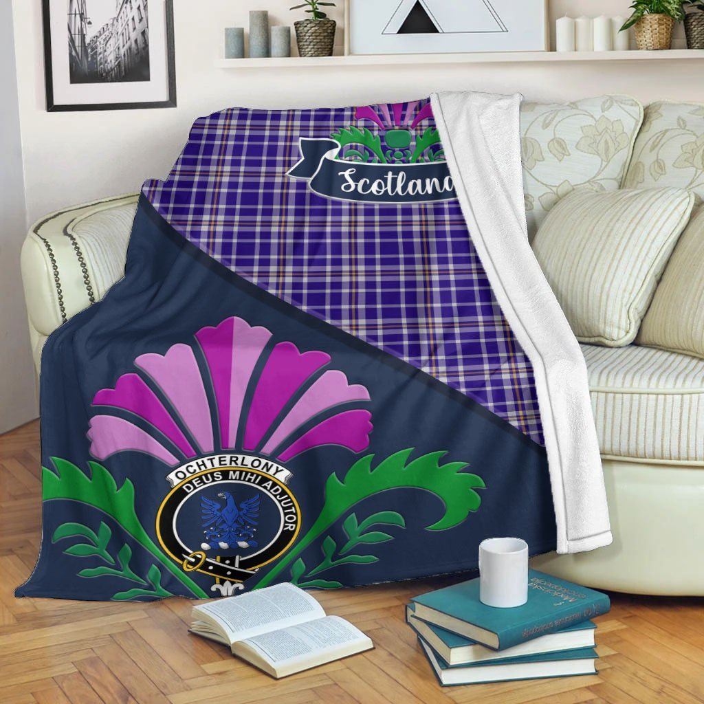 Ochterlony Tartan Crest Premium Blanket - Thistle Style
