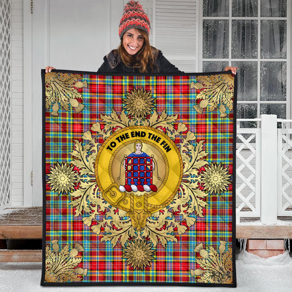 Ogilvie Tartan Crest Premium Quilt - Gold Thistle Style