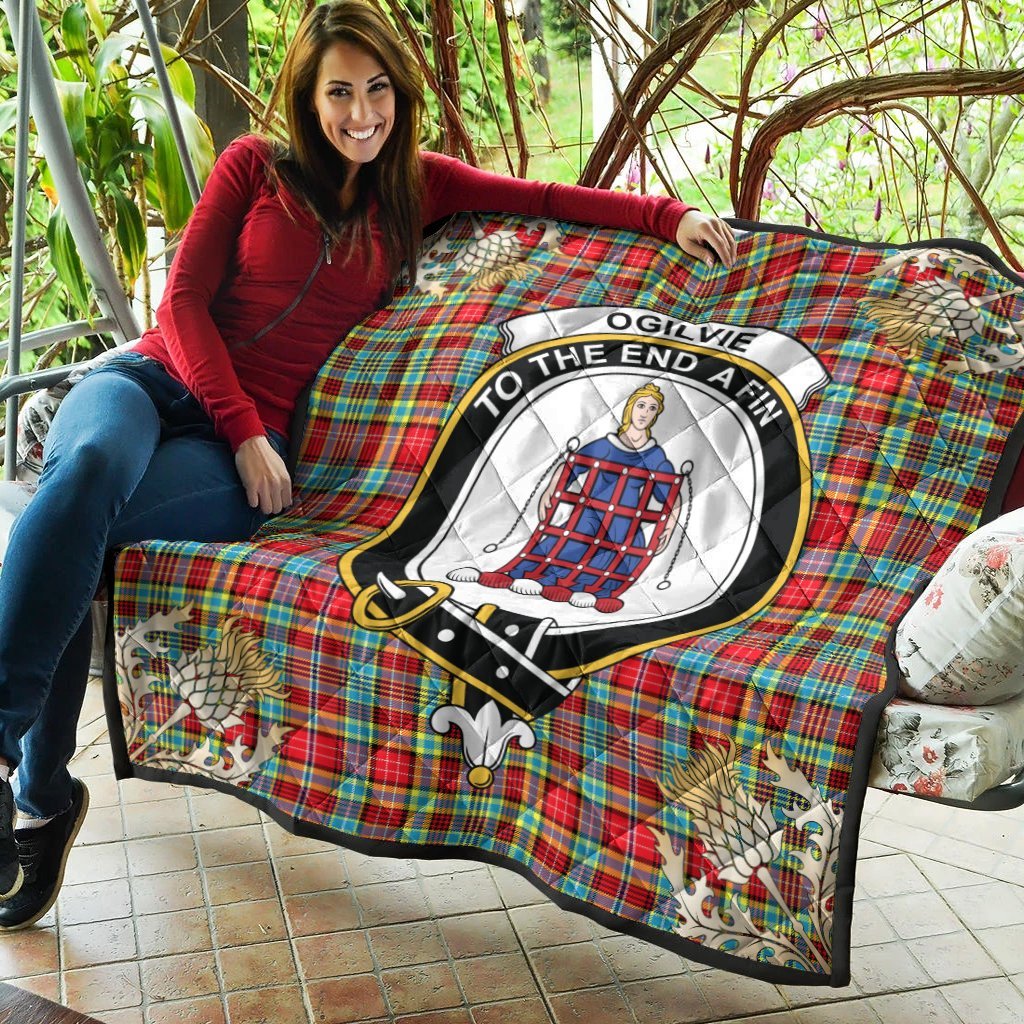 Ogilvie Tartan Crest Premium Quilt - Gold Thistle Style