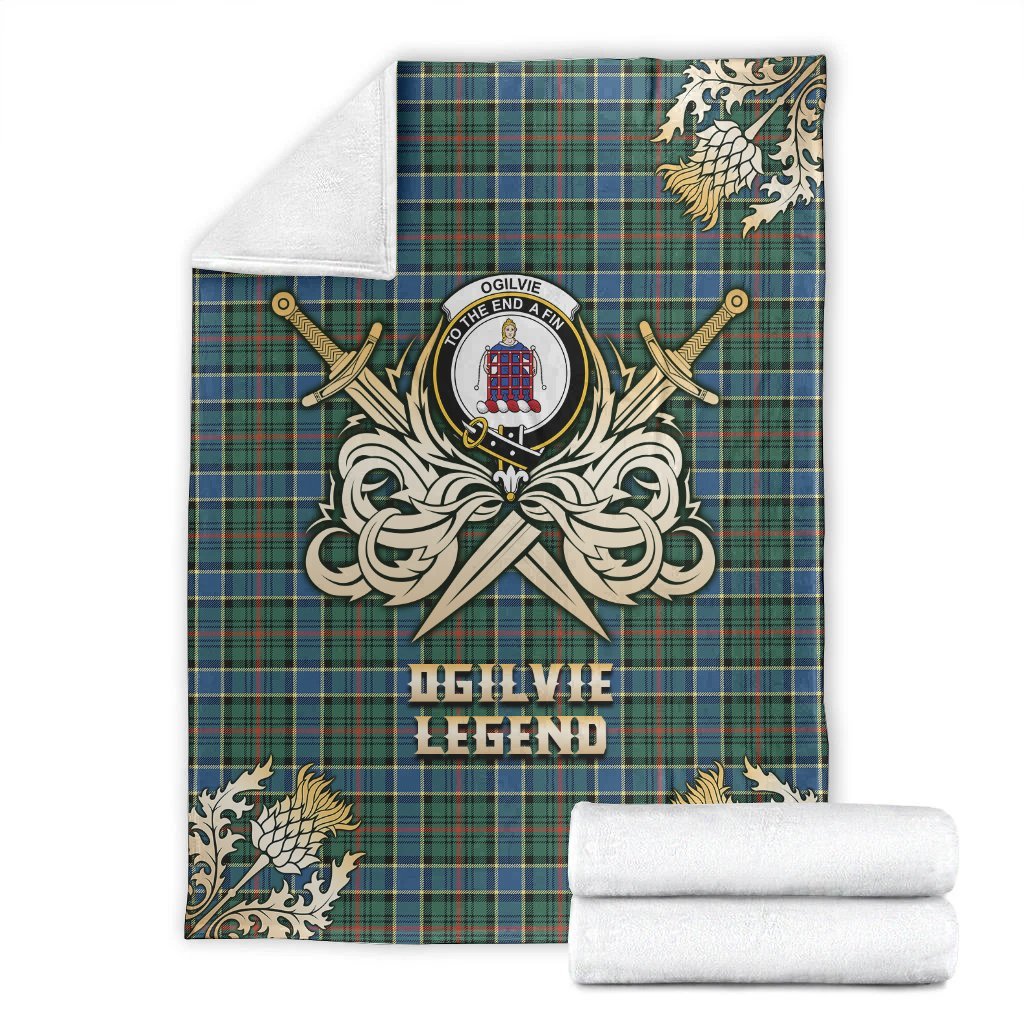 Ogilvie Hunting Ancient Tartan Gold Courage Symbol Blanket