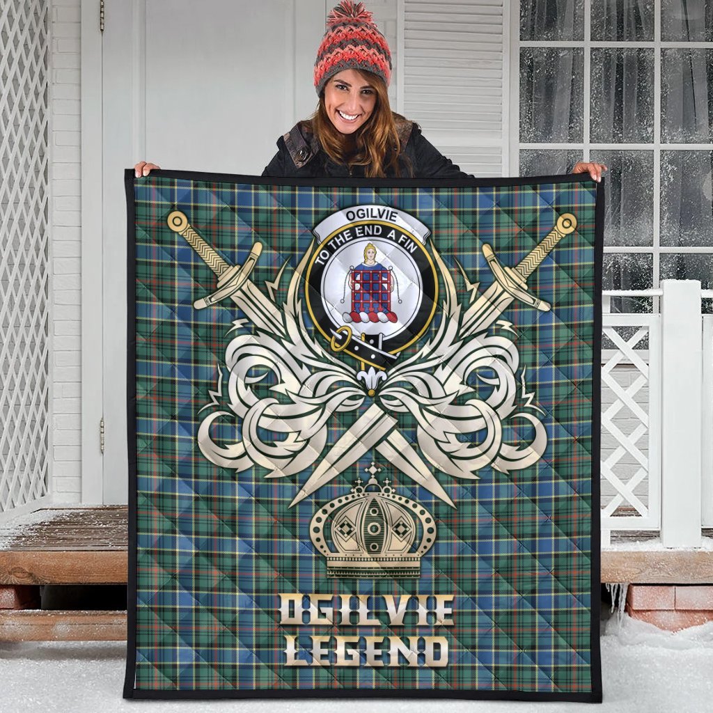 Ogilvie Hunting Ancient Tartan Crest Legend Gold Royal Premium Quilt
