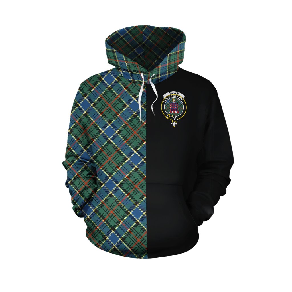Ogilvie Hunting Ancient Tartan Hoodie Half of Me - Cross Style