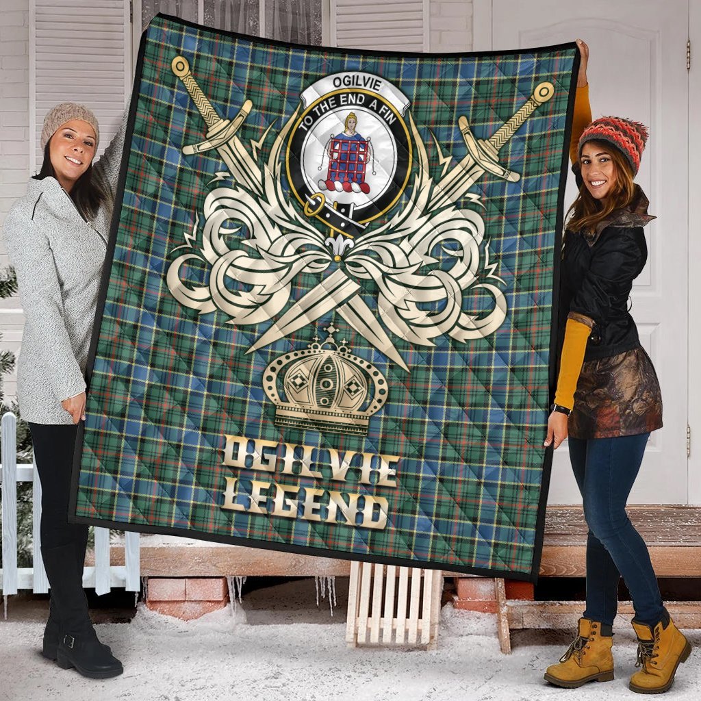 Ogilvie Hunting Ancient Tartan Crest Legend Gold Royal Premium Quilt