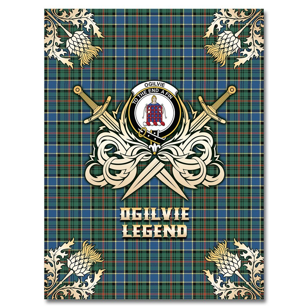 Ogilvie Hunting Ancient Tartan Gold Courage Symbol Blanket