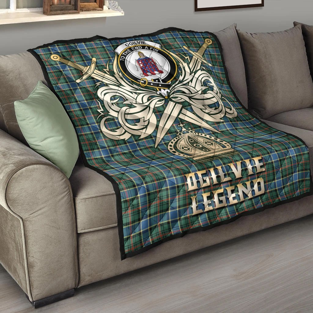 Ogilvie Hunting Ancient Tartan Crest Legend Gold Royal Premium Quilt
