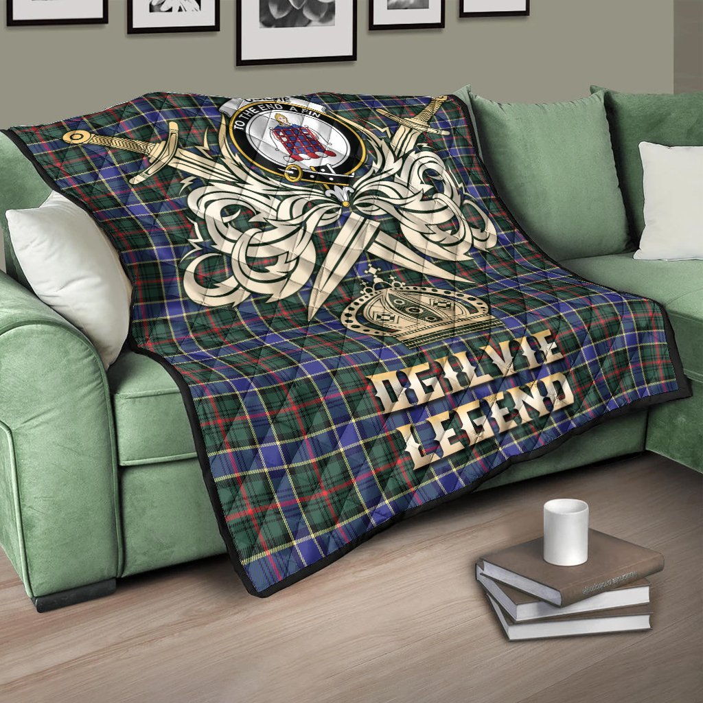 Ogilvie Hunting Modern Tartan Crest Legend Gold Royal Premium Quilt
