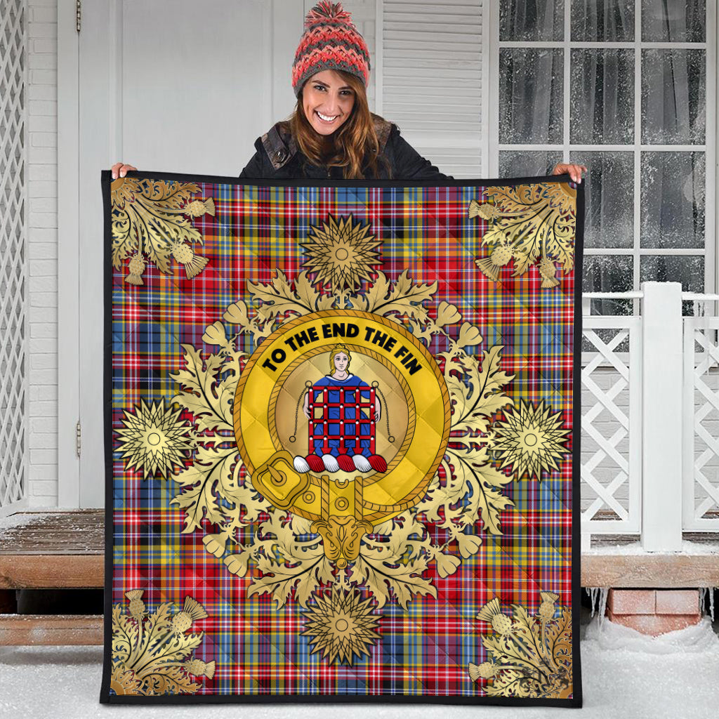 Ogilvie Of Airlie Ancient Tartan Crest Premium Quilt - Gold Thistle Style