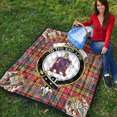 Ogilvie of Airlie Ancient Tartan Crest Premium Quilt - Gold Thistle Style