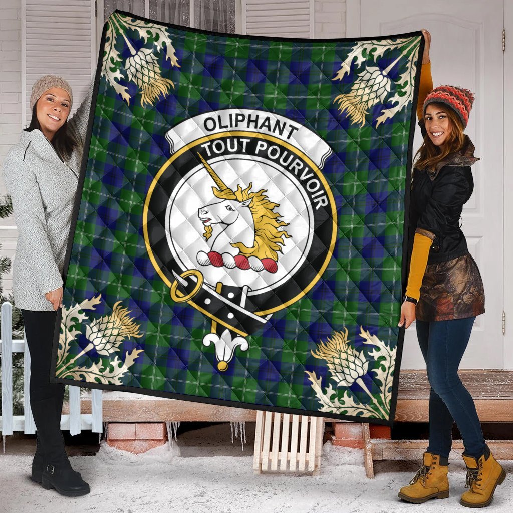 Oliphant Modern Tartan Crest Premium Quilt - Gold Thistle Style