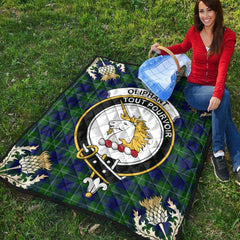 Oliphant Modern Tartan Crest Premium Quilt - Gold Thistle Style